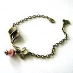 Antiqued Bronze Calla Lily Bracelet With Peach..